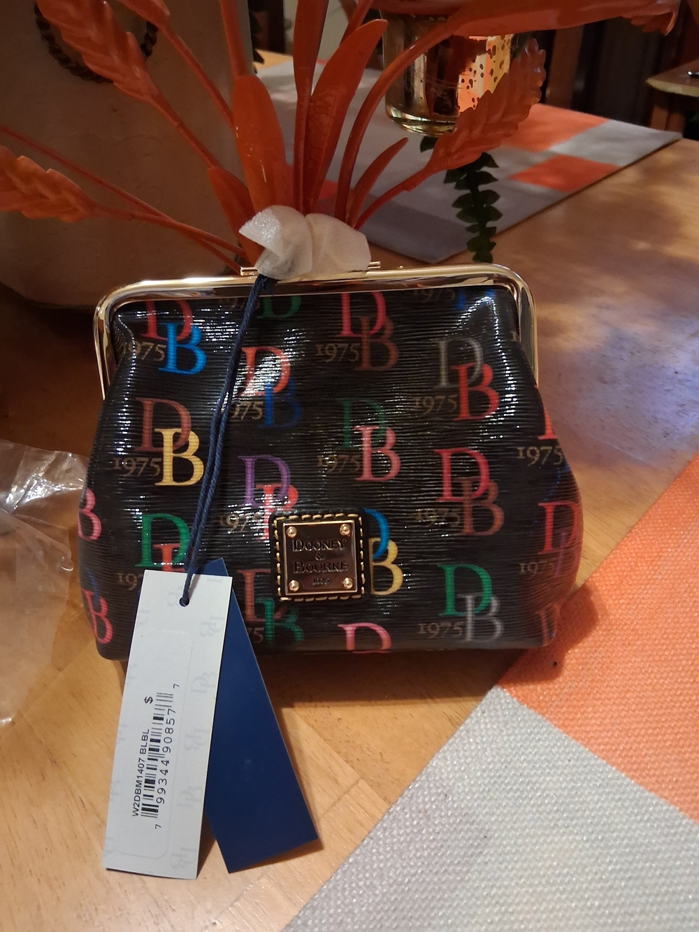 Dooney & Bourke Black Multicolor DB Logo Frame Coin Purse Wallet